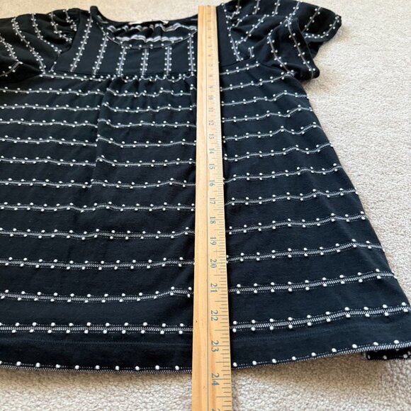 LOFT Black Textured Flowy Blouse Boho Striped Sz M - Picture 5 of 8